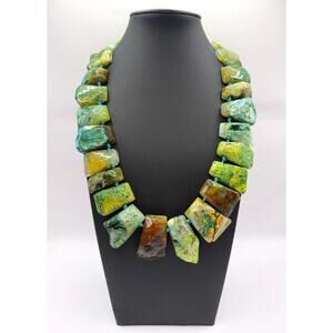 Green Fire Agate & 925 Sterling Silver Statement Necklace